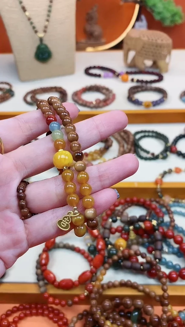 未镶嵌库克手串双圈库克菩提老蜡彩虹糖手串