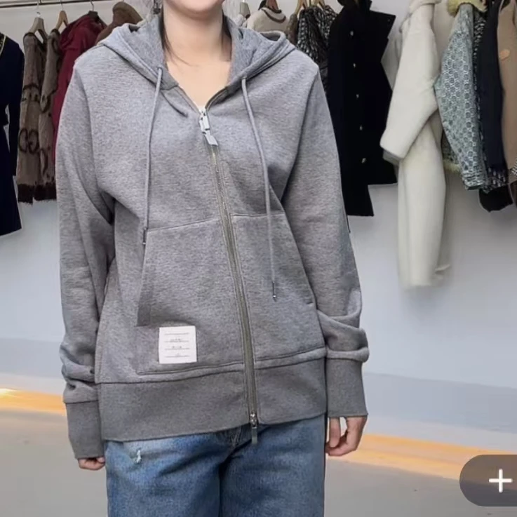 全新未使用 THOMBROWNE 灰色 4条纹 拉链连帽衫