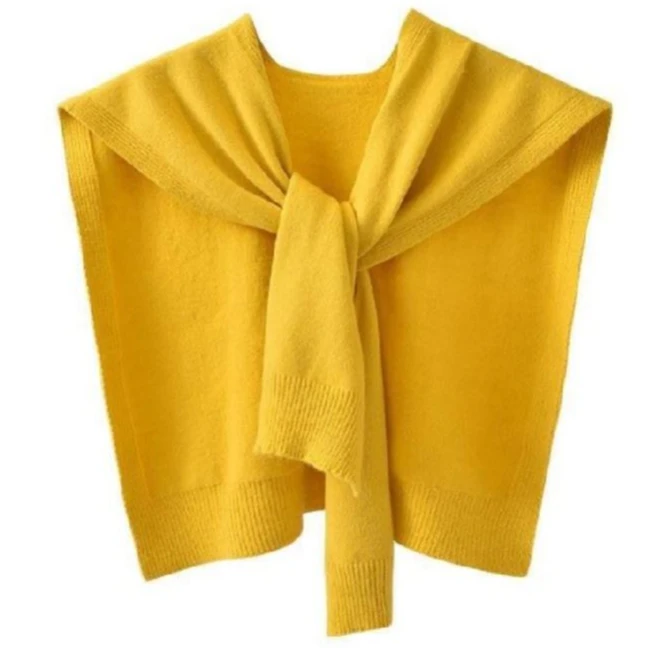 春秋女网红交叉针织搭肩护颈小披肩外搭高端毛线围巾空调房假领子