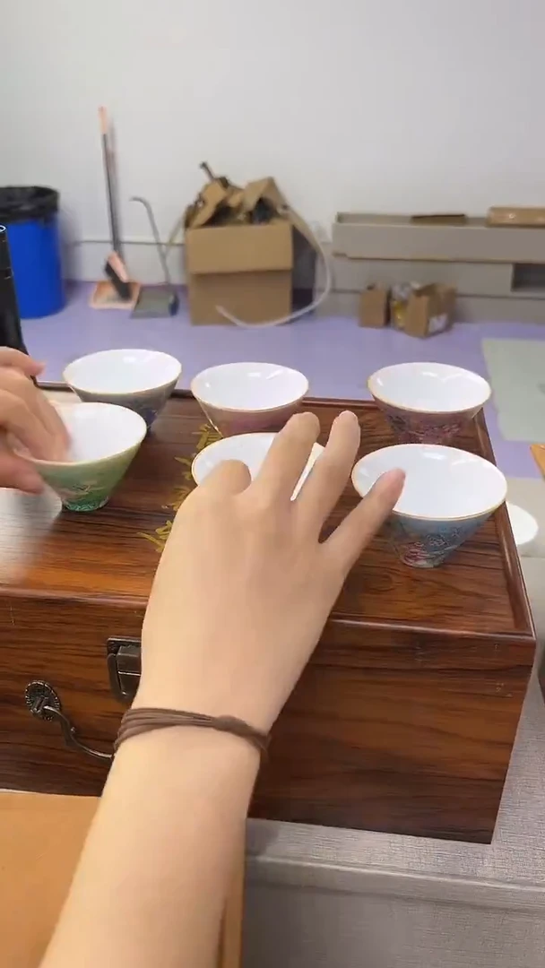 景德镇高温烧一套斗笠扒花花鸟