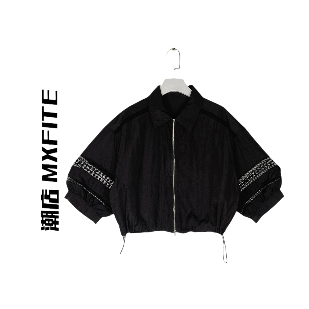 MXFITE潮店春季新款个性拼接镂空翻领拉链外套（ZHX50666）