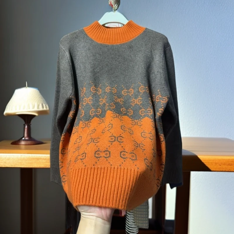 0308#春秋冬半高领撞色打底毛衣上衣