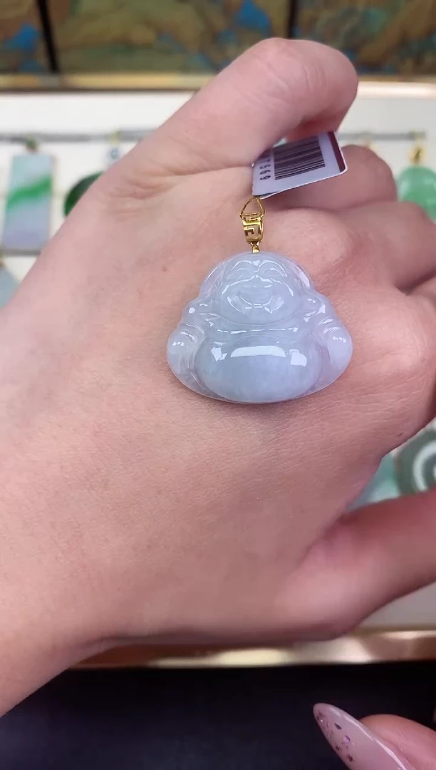 吊坠(不含链)18K金镶嵌翡翠佛公18K金扣镶嵌@@CMT569