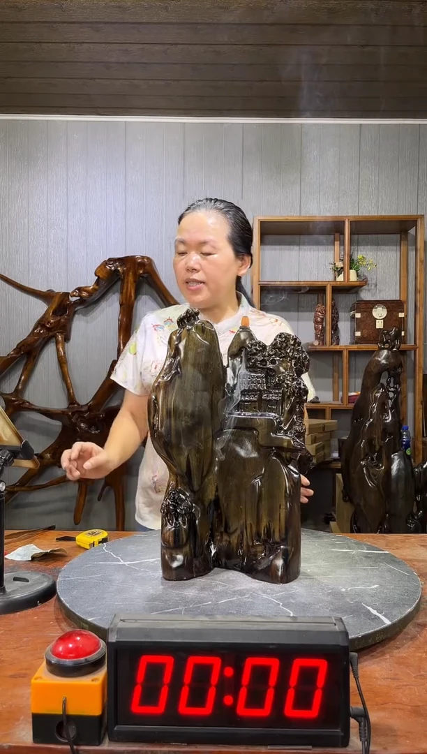 金丝楠用****2阴沉木山水倒流香摆件