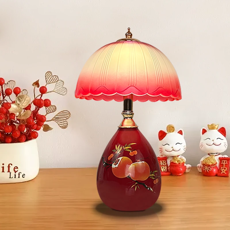 陶瓷卧室床头灯婚庆长明灯一对温馨浪漫USB调光充电触摸台灯家用