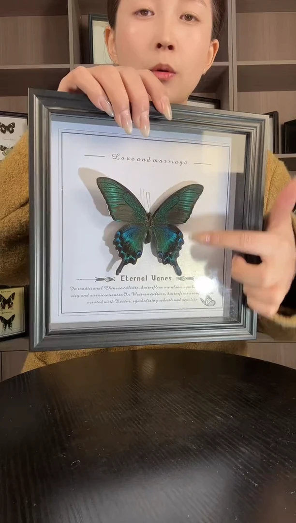 实木竖款绿带翠凤蝶（蝴蝶装饰画8寸框）