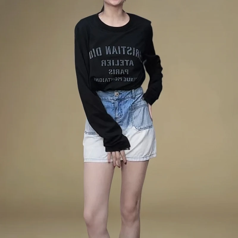 未使用 DIOR/迪奥 圆领字母印花长袖 黑色/L/XXS/S