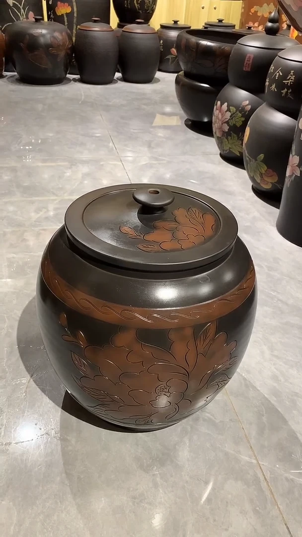 线雕五号水缸牡丹图