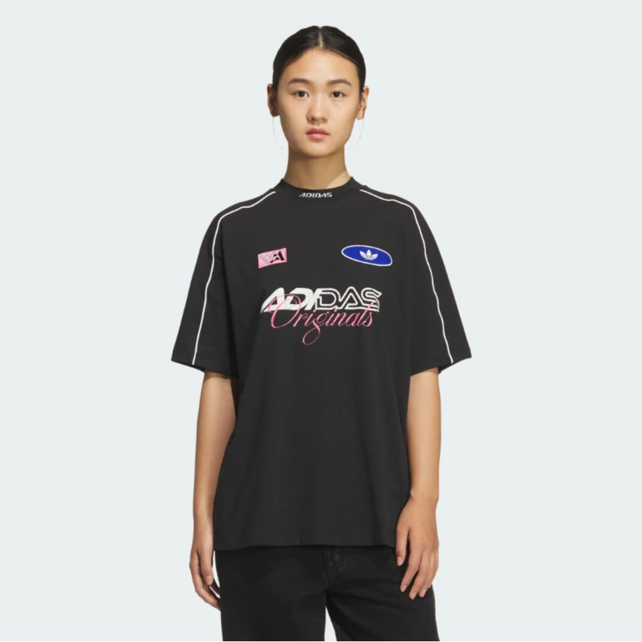 adidas/阿迪达斯夏季女款休闲赛车风纯棉小高领运动短袖T恤KG6678