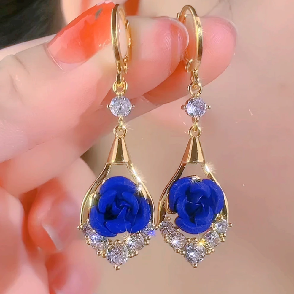 925银针锆石耳饰 【111号】玫瑰花时尚高级气质百搭女人味耳环