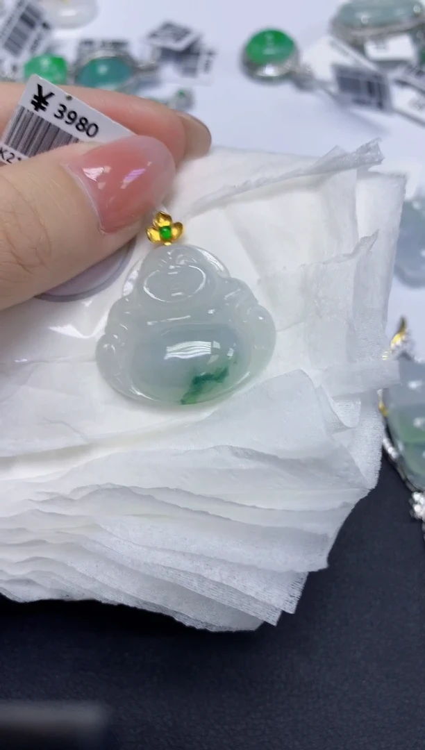 颈饰18K金镶嵌翡翠天然缅甸翡翠A货多样性发一件