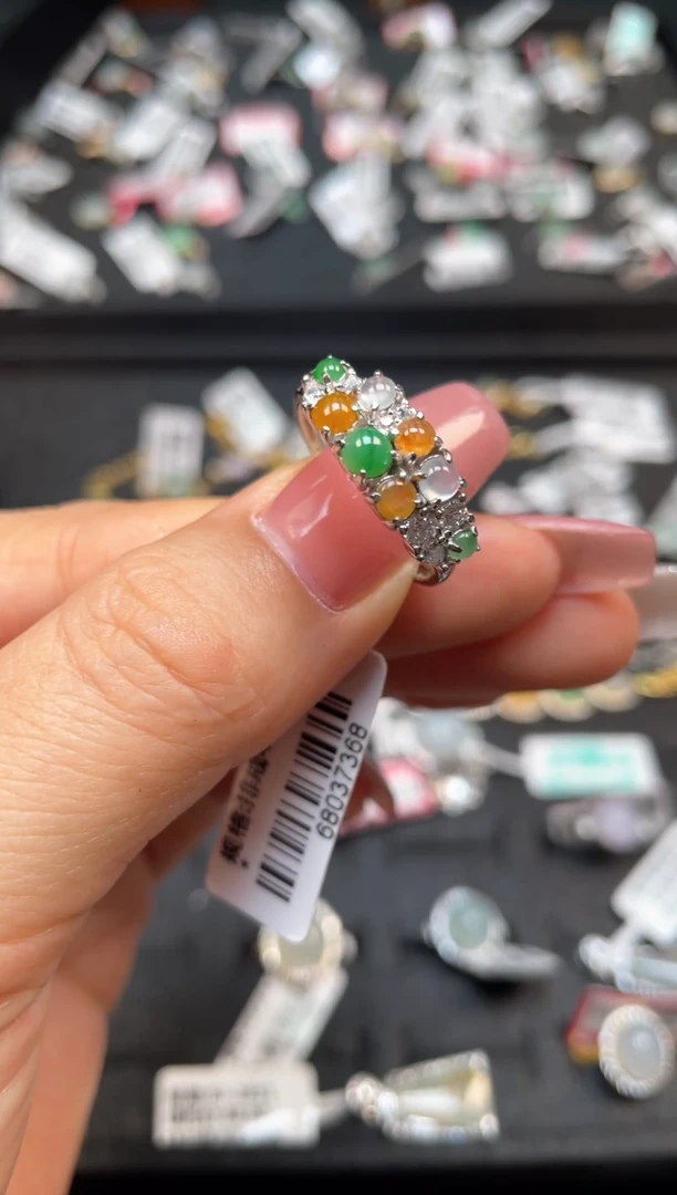 银S925镶嵌戒指翡翠天然翡翠A货