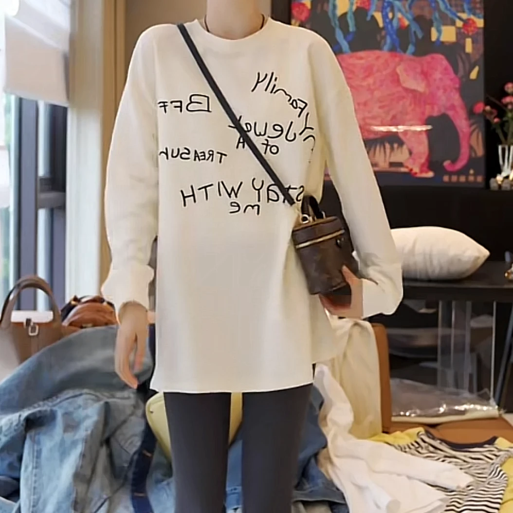 设计感潮牌字母长袖T恤女2025新款春季复古休闲洋气时尚打底上衣