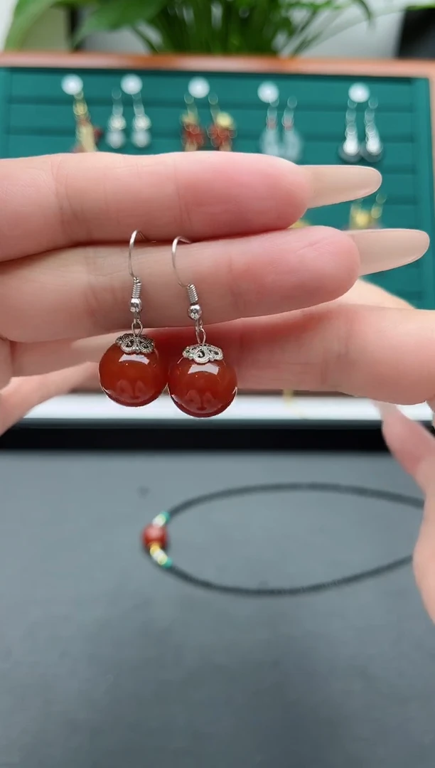 【闪购商品】南红玛瑙耳饰银S925镶嵌019