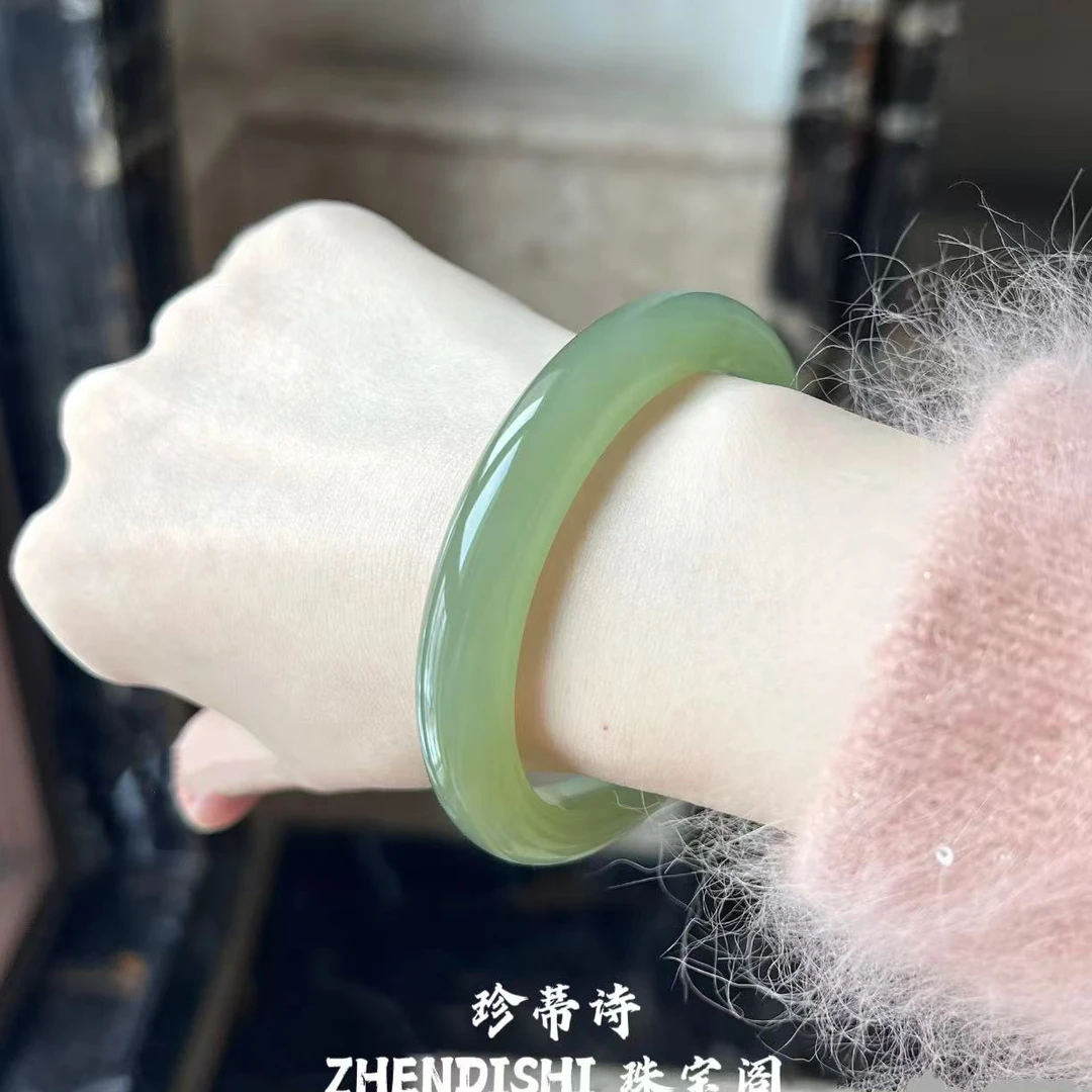 【原创】天然冰种玉髓油青手镯远山黛薄荷晴水绿玉镯珠宝玛瑙手镯