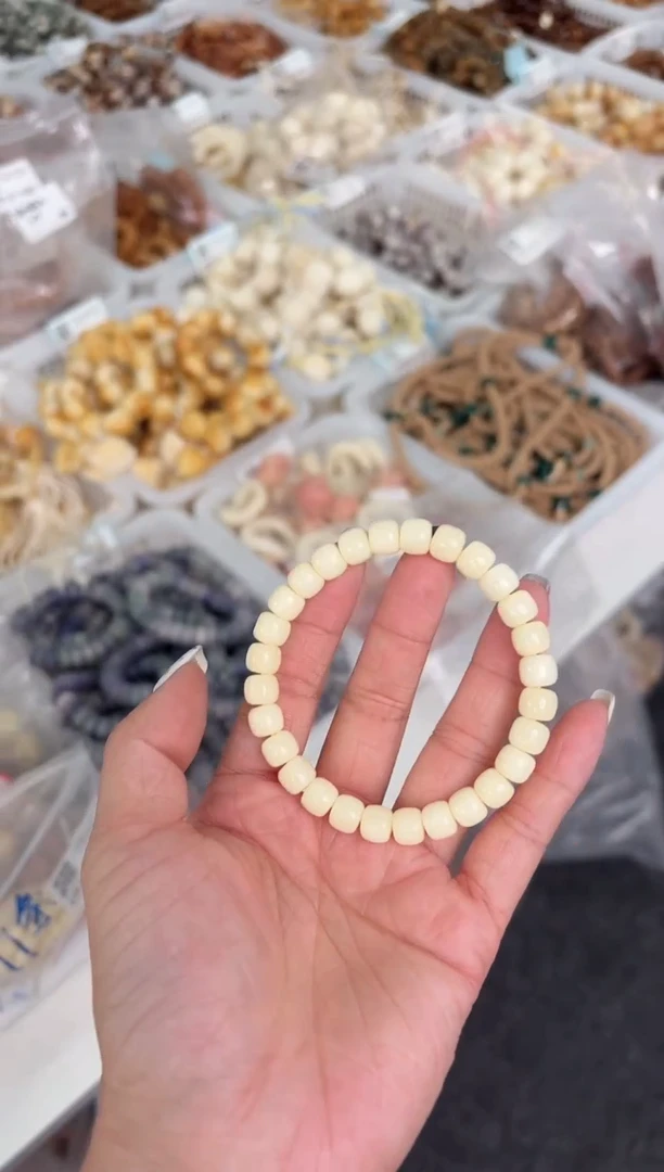 手串菩提根/象牙果【皎萤8*7mm】米黄牛骨桶珠单圈@@CS131-1734