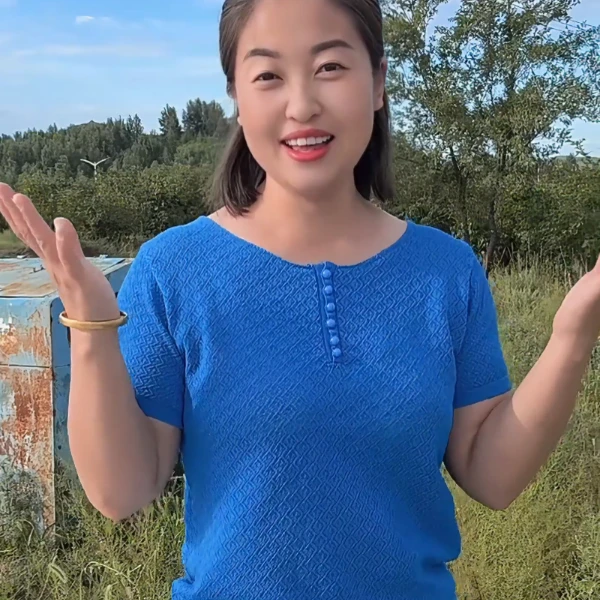 克莱因蓝色肌理感针织冰丝短袖T恤女夏大码胖MM显瘦宽松韩系上衣