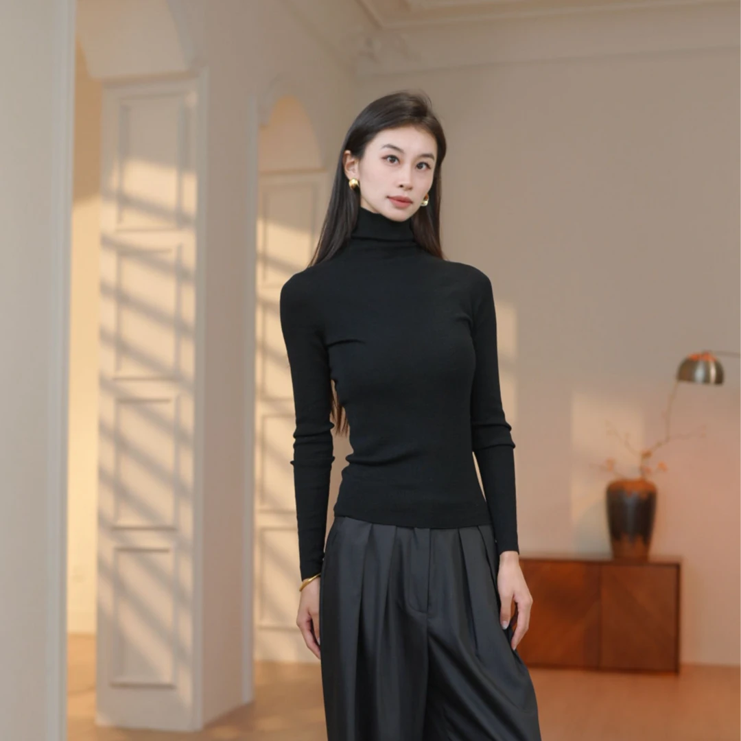 高级复古毛针织打底衫女秋冬季美拉德修身高领内搭毛衣上衣
