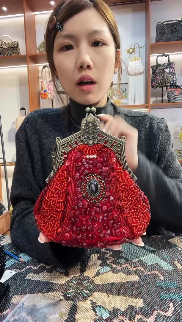 织物27号（多色可选）手工珠珠包包腋下斜跨包手拿包手提晚宴包