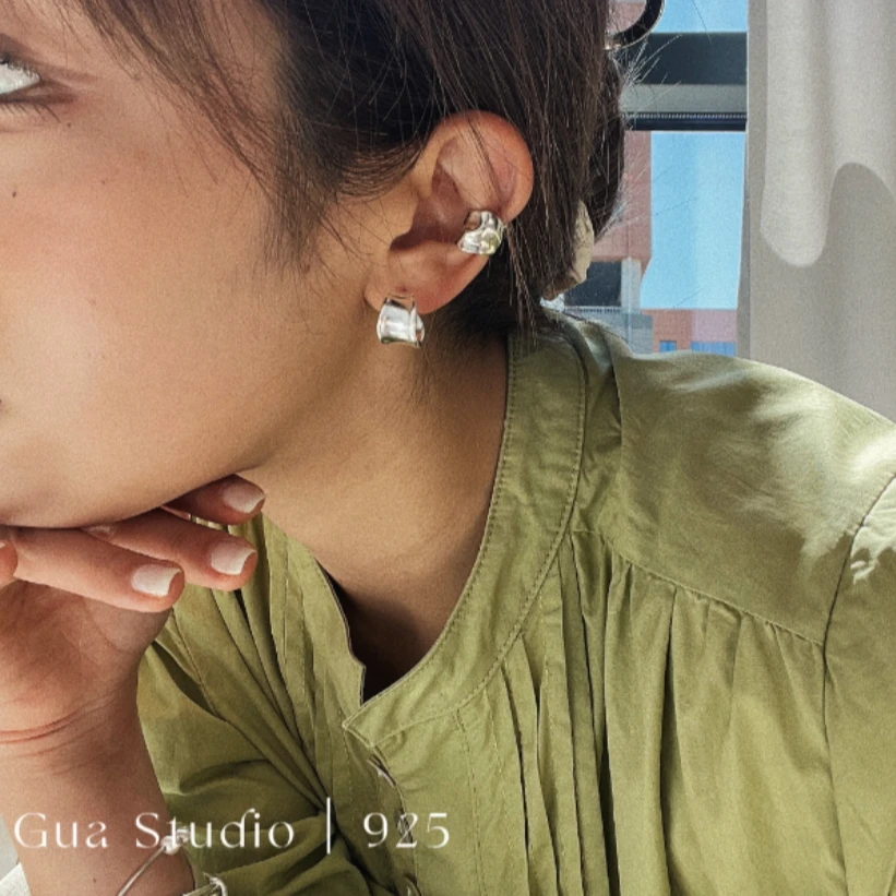 925银耳饰 JIUJIU 【提子奶糖】气质宽面C字冷淡风时髦耳钉0823
