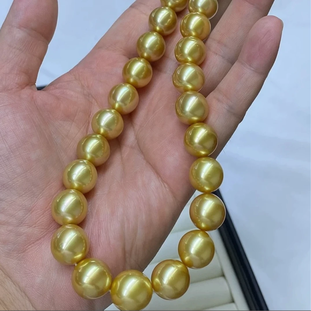 吉尔德五星Noble大证 强光正圆南洋金珍珠浓金项链