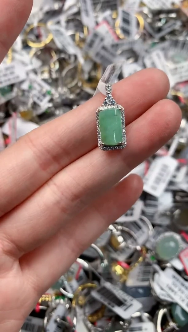 银S925镶嵌戒指翡翠15          8