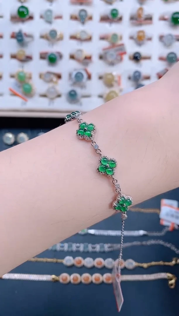 银S925镶嵌手链翡翠天然翡翠