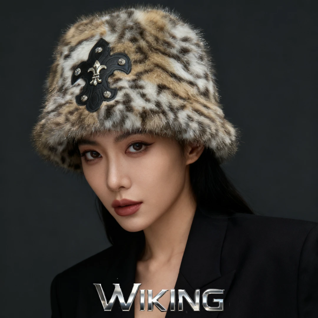 王大嘴原创 ”棕绒虎纹“秋冬保暖时尚黑皮船锚虎纹盆帽M126