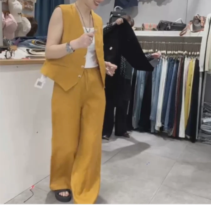 2025夏季新款网红同款洋气减龄韩版爆款马甲裤子两件套珍惜-WXS