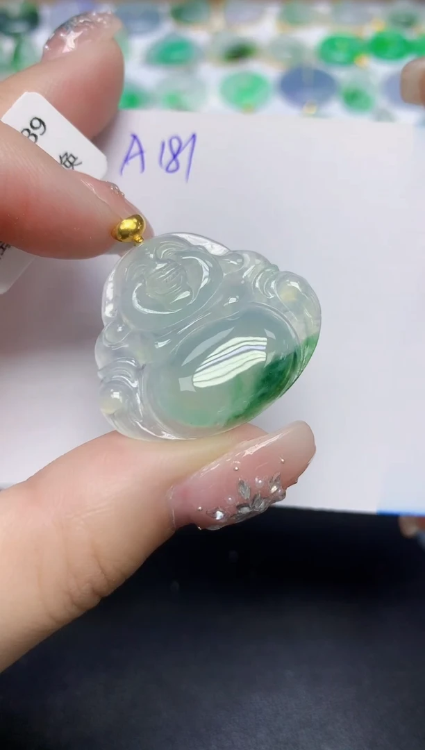 颈饰18K金镶嵌翡翠天然缅甸翡翠A货翡翠百元以上9元证书费自理