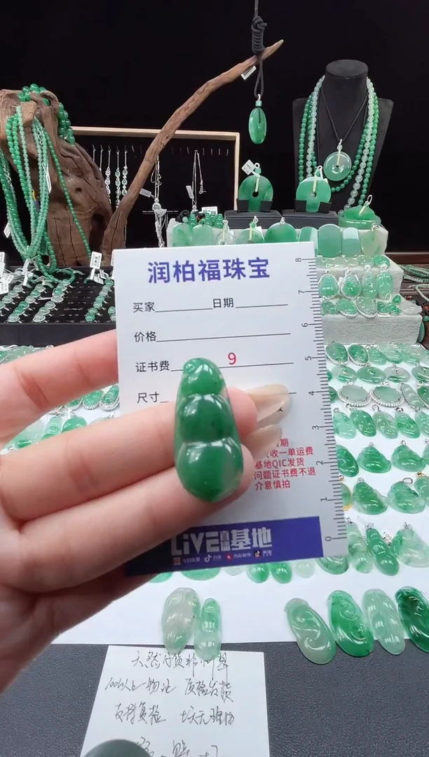 吊坠(赠链)未镶嵌石英质玉（非洲翠）29.10豆子