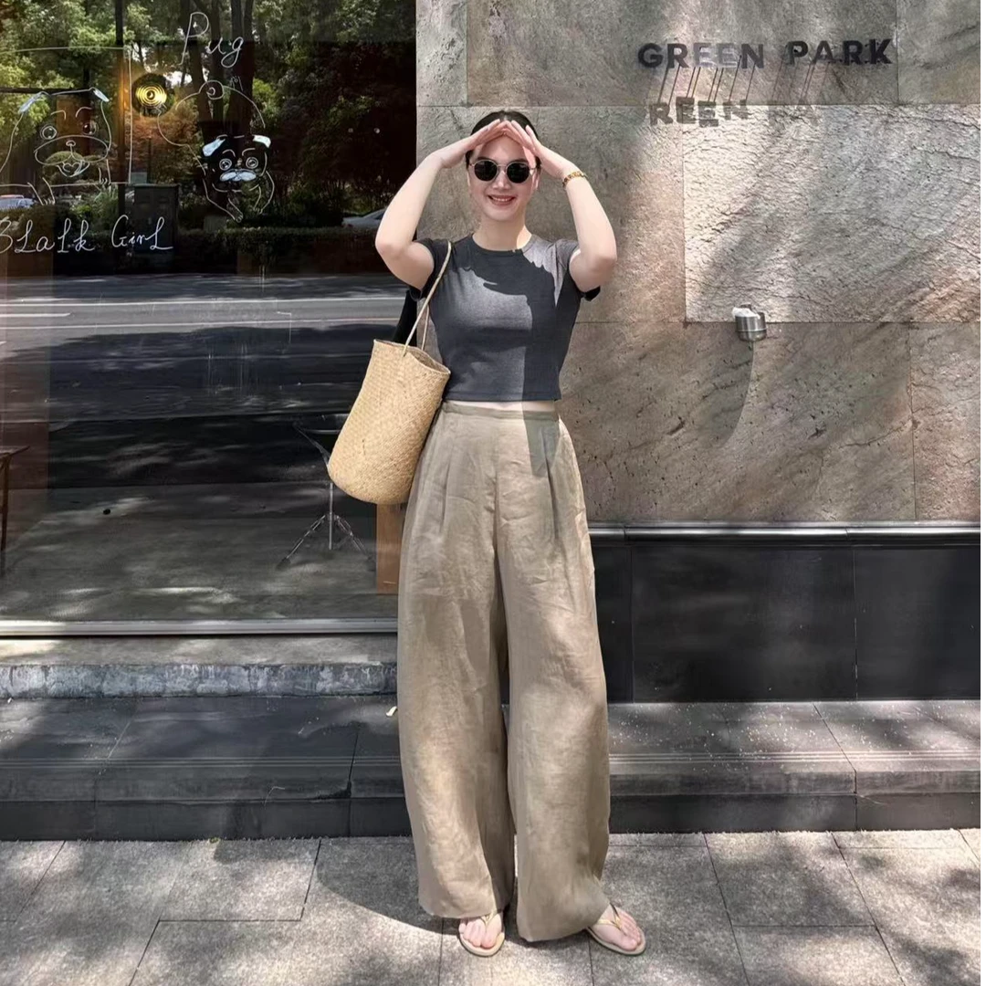 2025超火夏装一整套慵懒风松弛感穿搭短袖t恤别致阔腿裤子套装女