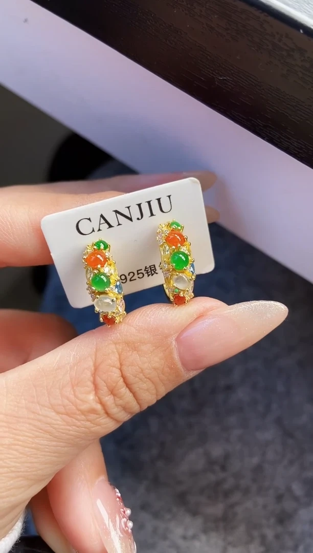 银S925镶嵌翡翠耳饰12