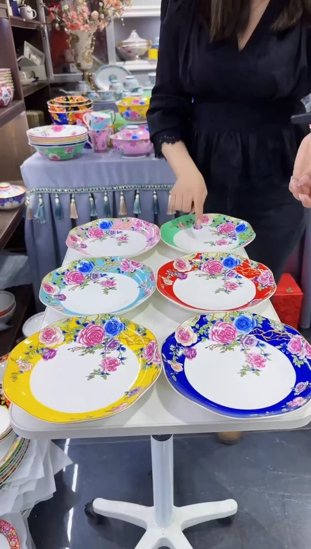 珐琅 8英寸花口圆深盘6个景德镇陶瓷