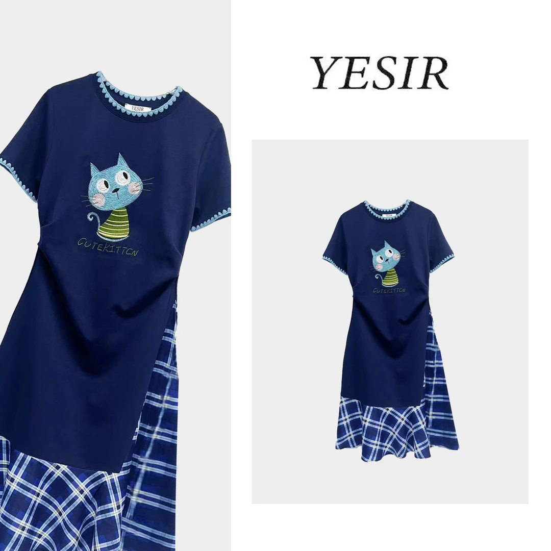 Q25144新款小猫轻奢收腰连衣裙