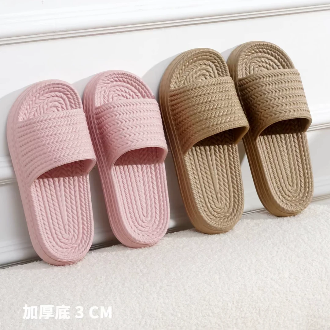 2025新款厚底凉拖男女通用踩屎感夏季居家防滑浴室情侣简约编织风