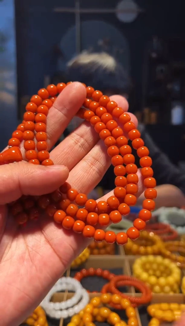 未镶嵌手串南红玛瑙7大+柿子黄108