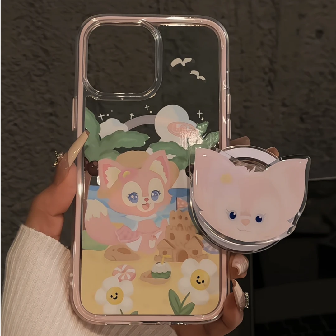 适用苹果16pro炫彩磁吸iPhone15手机壳华为创意ins风海边玲娜贝儿