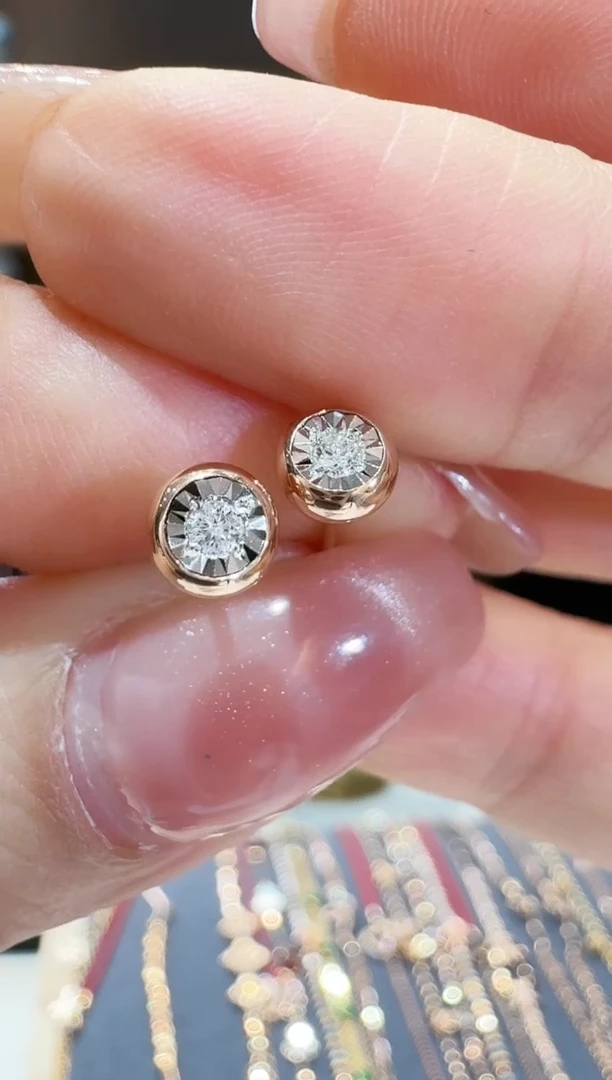 【闪购商品】钻石耳钉18K金镶嵌泡泡耳钉玫瑰金