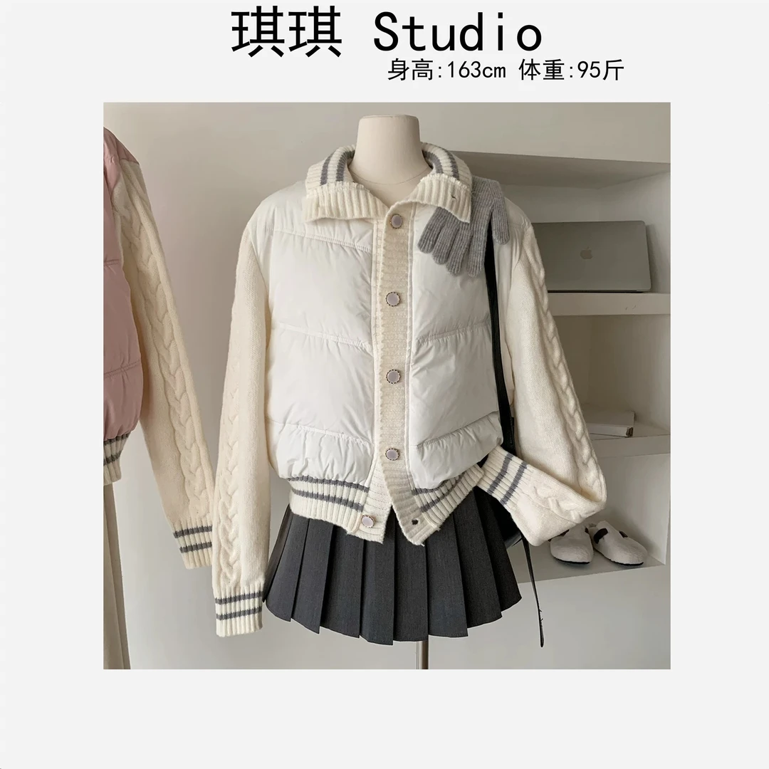 2025新年款重工设计感排扣拼接针织袖气质时尚显瘦减龄棉衣9316-C