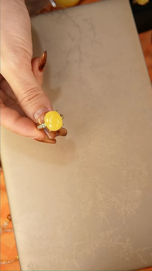 【闪购商品】琥珀戒指银S925镶嵌戒指