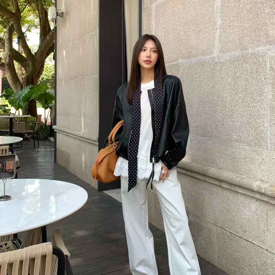 【香姐推荐】【81106】秋冬爆款上衣皮衣外套皮衣拉链圆领