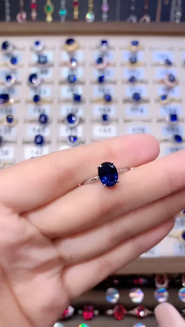 蓝宝石戒指银S925镶嵌银79