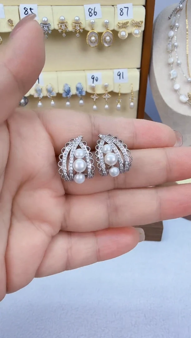 未镶嵌耳饰淡水珍珠银