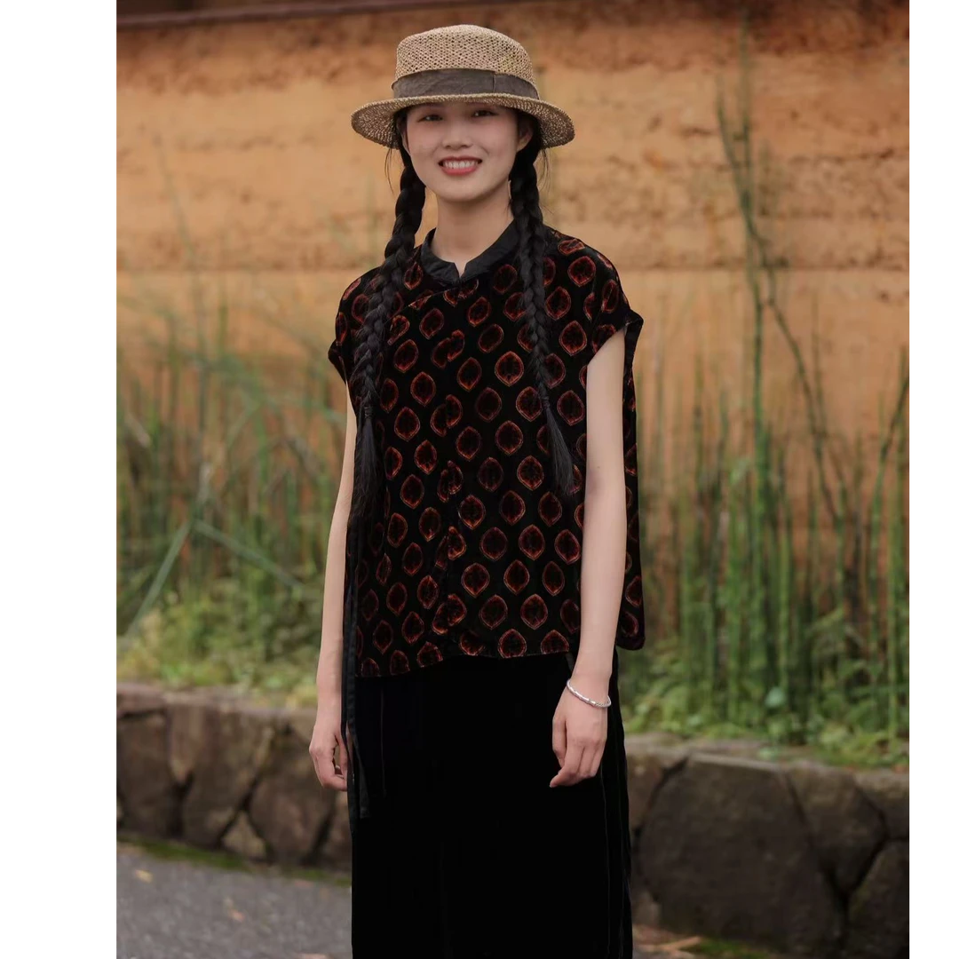 西子分享 351067 慢慢变蓝  荼系列 新中式复古【马夹】