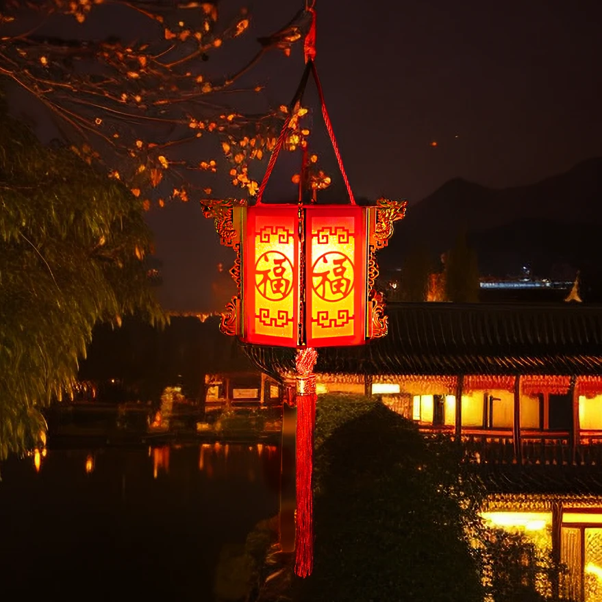 【直径30】马年新款六角灯笼太阳能插电两用灯笼中式新年太阳能灯笼