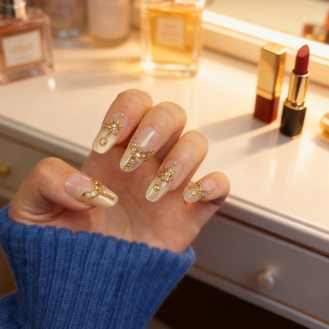 41<纱坠>灵惜手工穿戴甲爆闪带钻猫眼款气质精致优雅秋冬显白美甲