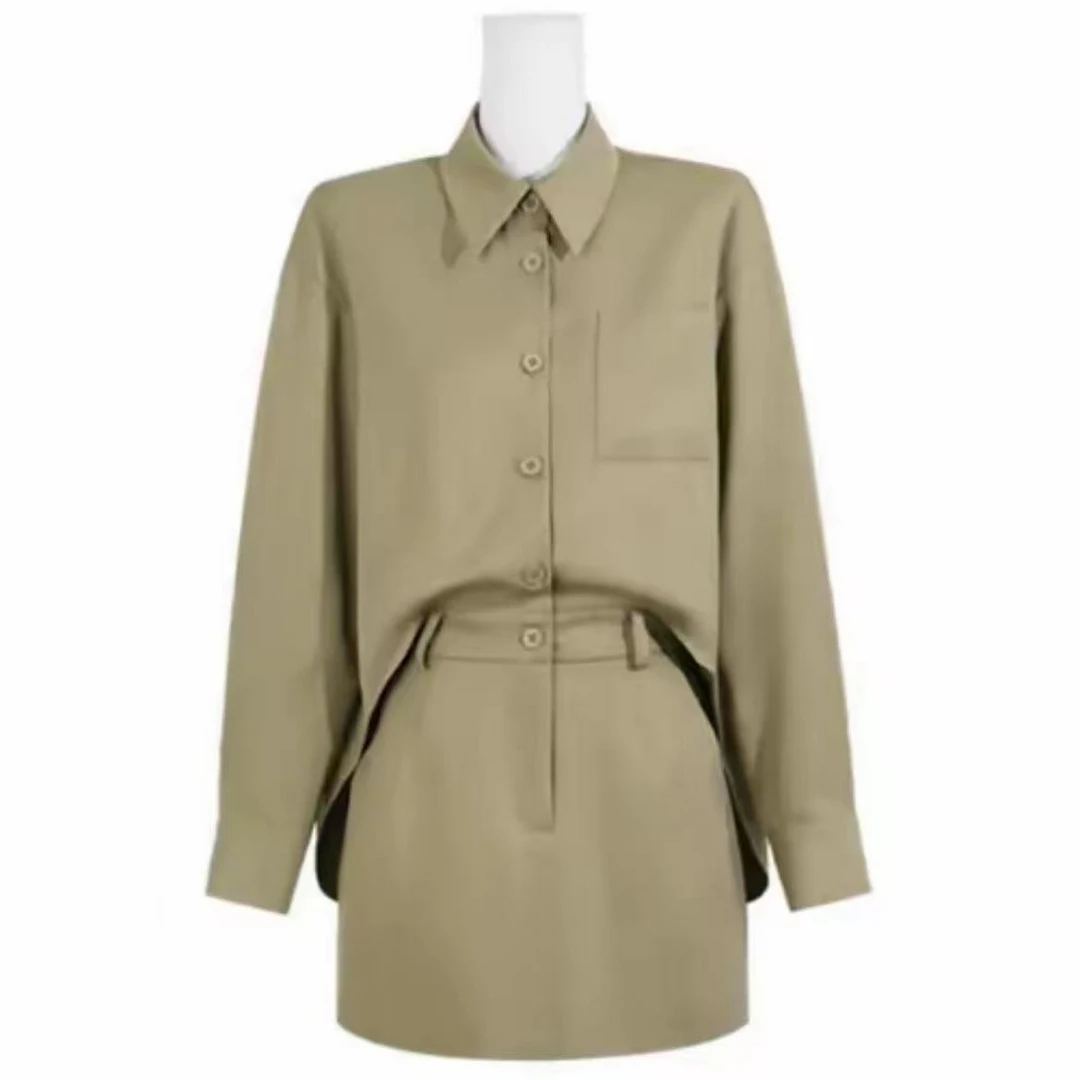 【赠腰带】高级感衬衫女春季黑色长袖宽松设计感气质 正肩开衫1002