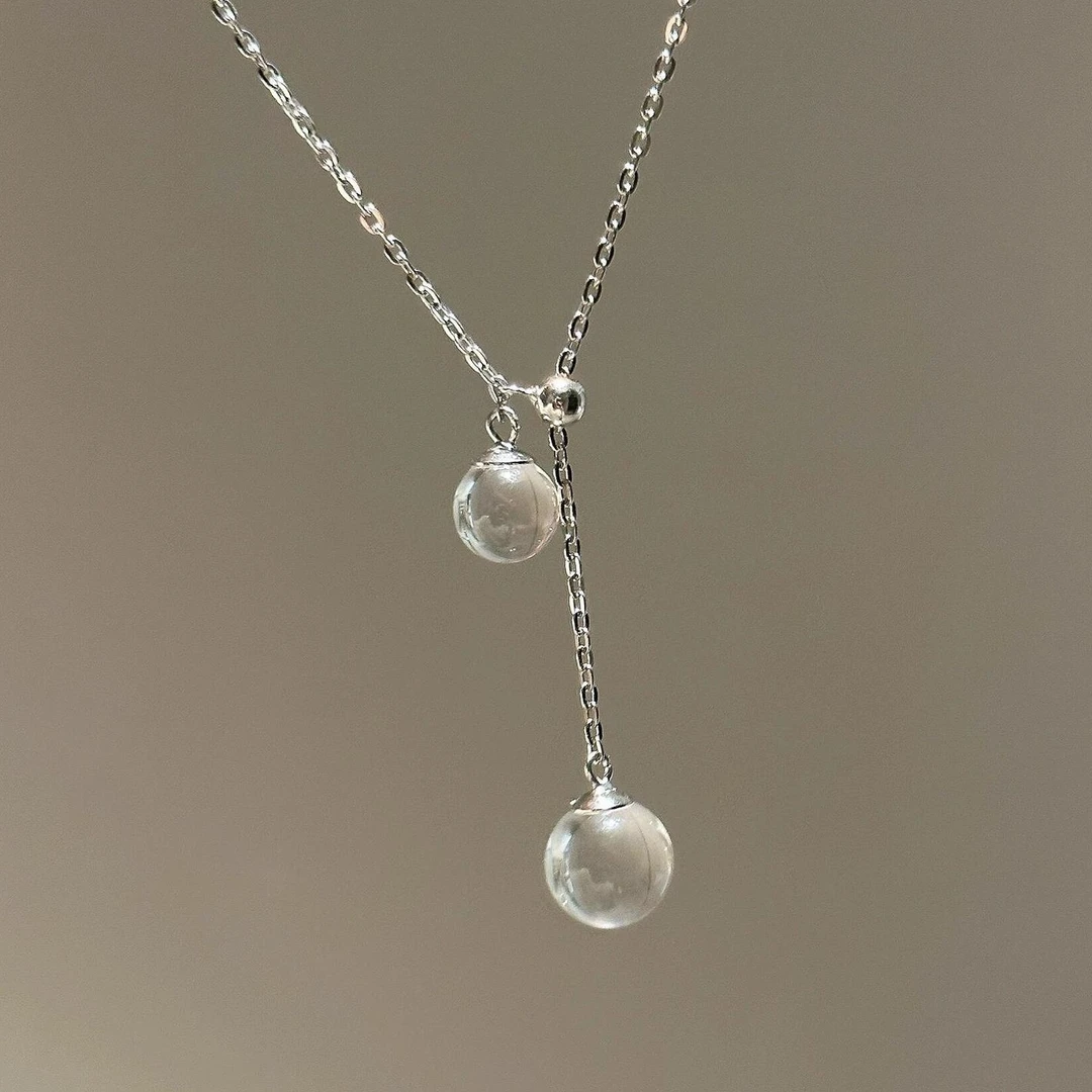 铜合金项链 清冷感冰透珠珠项链女轻奢小众高级感可抽拉锁骨链