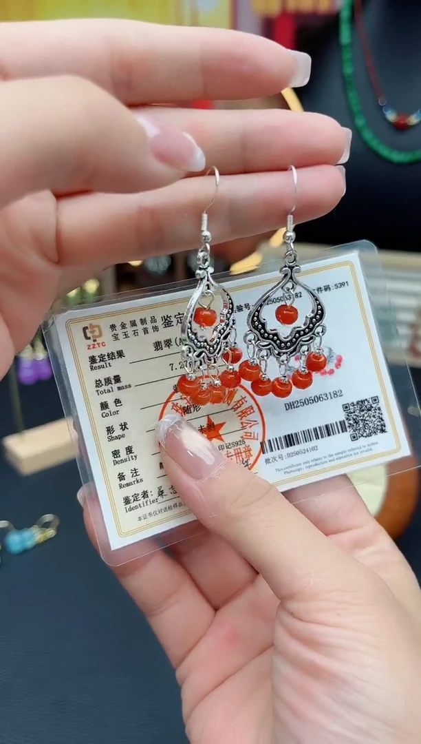翡翠银S925镶嵌耳饰332000